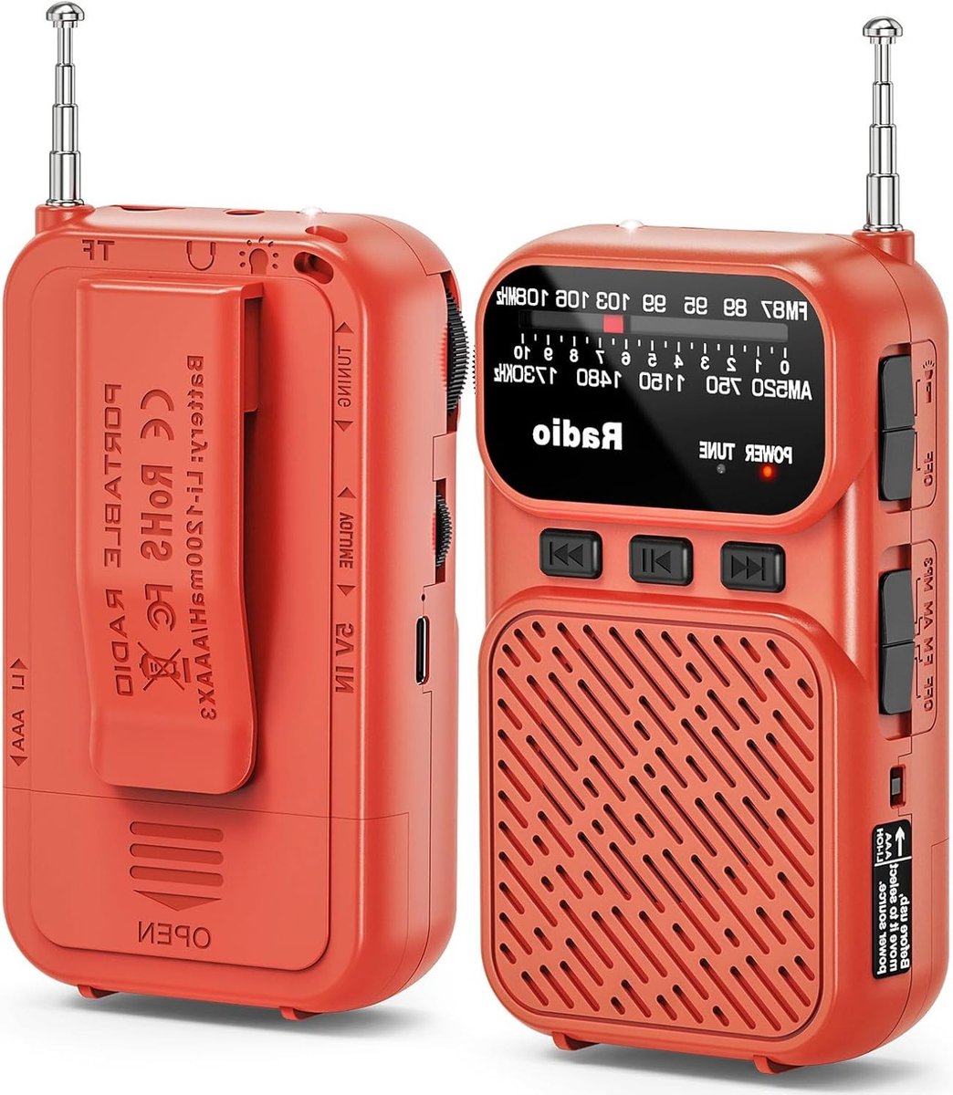 Mini Radio op Batterijen, Draagbare AM/FM Radio met Bluetooth en Leestlicht, 1200 mAh Accu, Ideaal voor Buiten en Reizen
