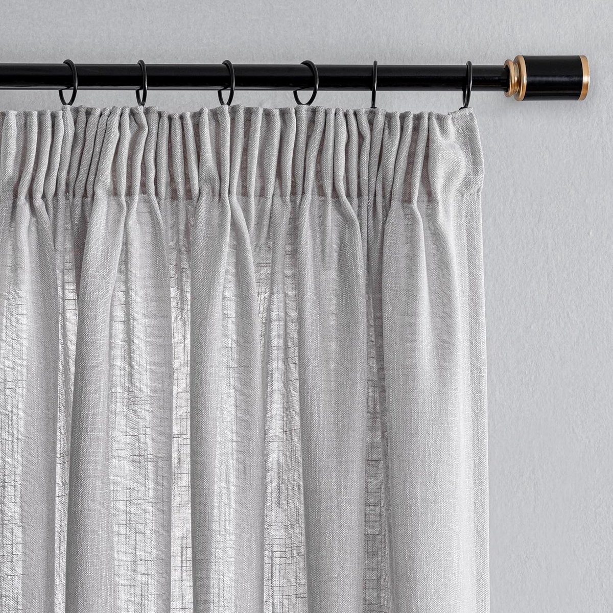 SnelShoppen - Semi-Transparante Gordijnen Set van 2 - Linnen Look Rimpel Tape - Lichtgrijs - 245 x 140 cm - Woonkamer Gordijnen - Natuurlijk Stijl - I