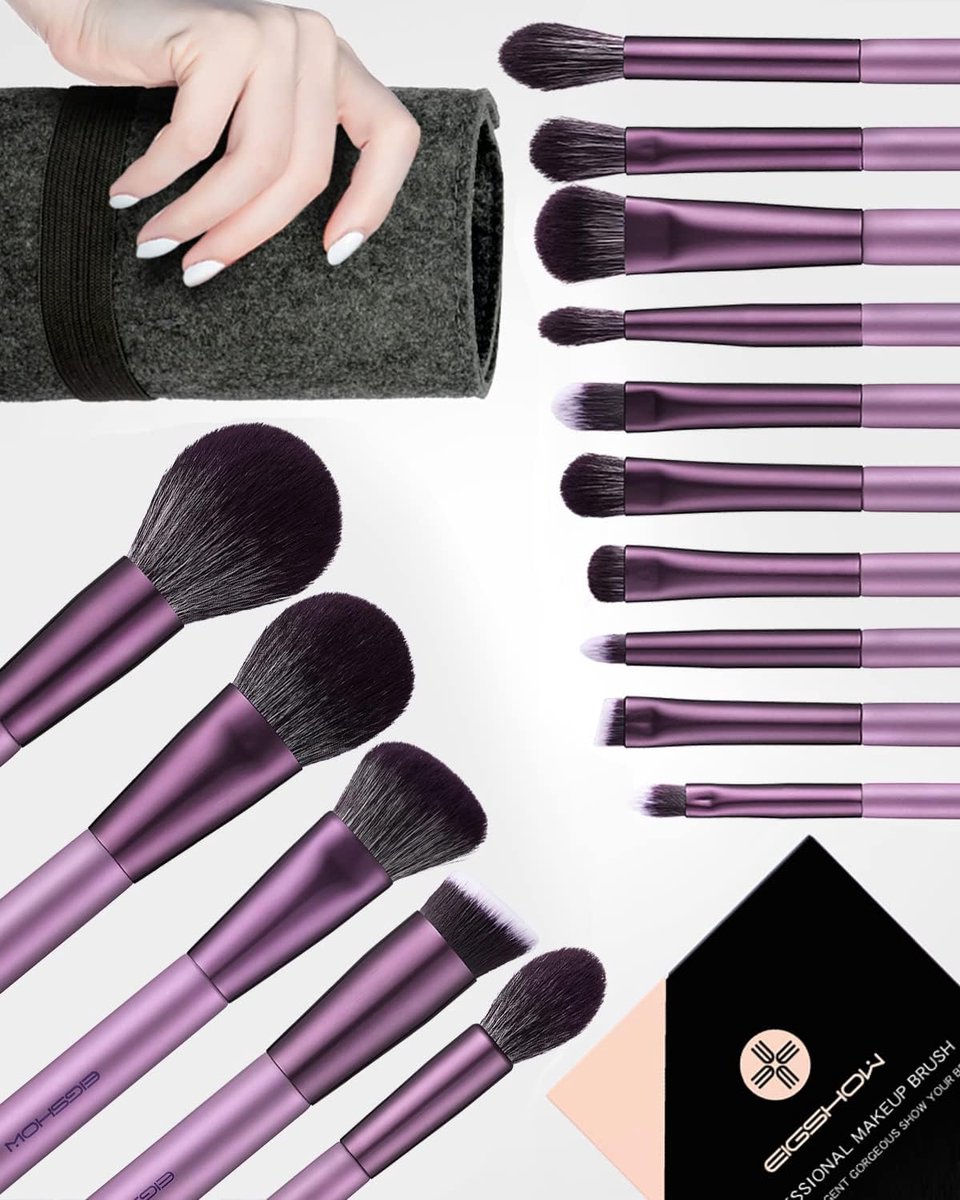 SnelShoppen - EIGSHOW Make-up kwastenset 15 stuks, Professionele Veganistische Cosmeticakwasten, Hoogwaardige Oogschaduwkwasten, Poeder- en Rougekwast