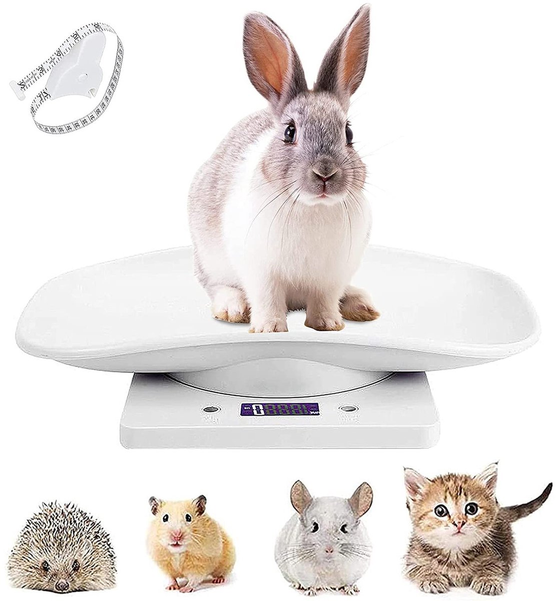 Digitale weegschaal voor huisdieren met meetlint - nauwkeurige elektronische lcd-weegschaal (max. 10 kg)
