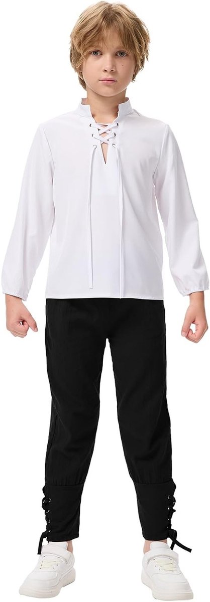 Renaissance Kostuum Set voor Middeleeuwse en Viking Themafeesten met Piraten Shirt en Lange Broek