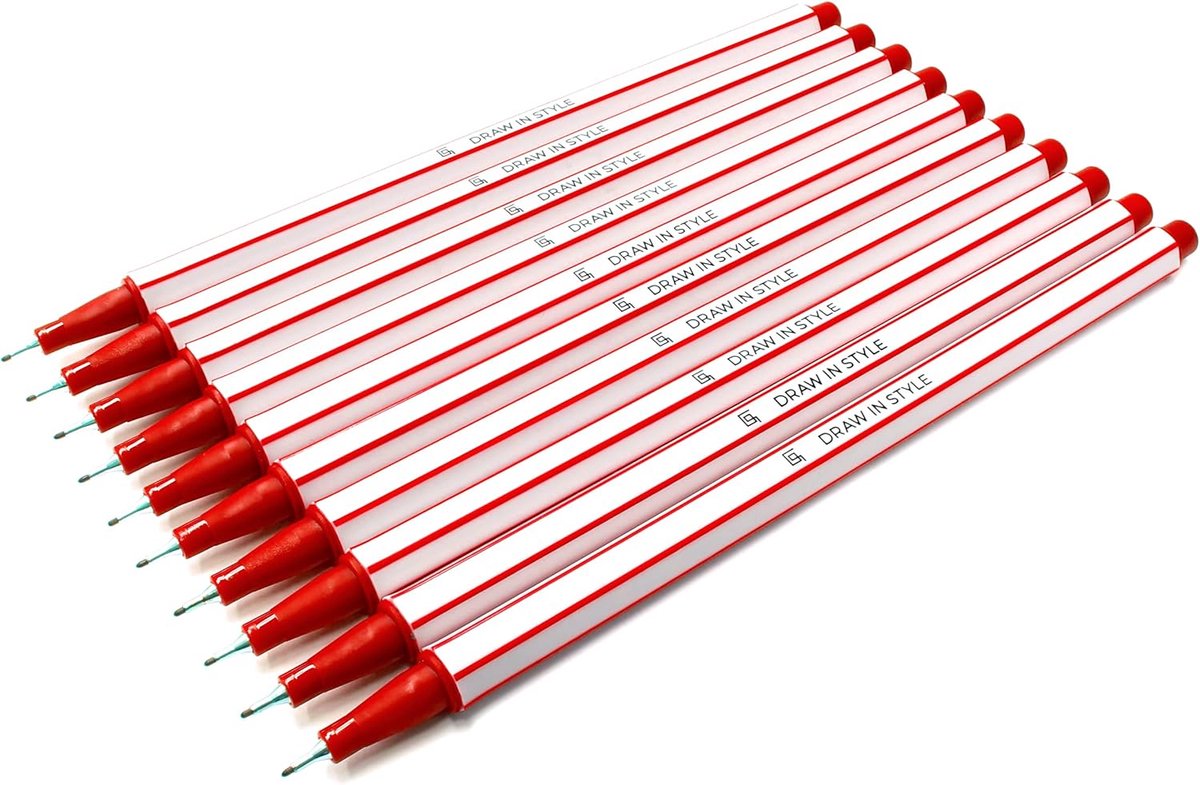 SnelShoppen - 10 x Rode Fineliners - Fijne 0.4 mm Punt - Metaalversterkte Viltstiften voor Precisie Schrijven, Tekenen en Kleuren - Ideaal voor Kantoo