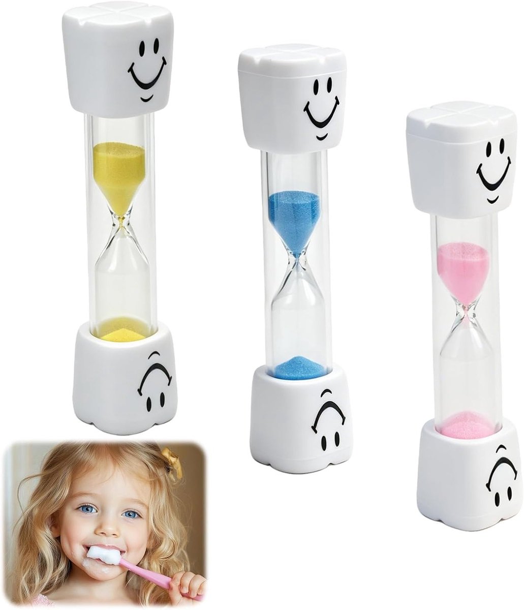 Zandloperset voor kinderen - 3 duurzame zandlopers voor tijdmanagement, spelletjes en leren tandenpoetsen (blauw, roze, geel)