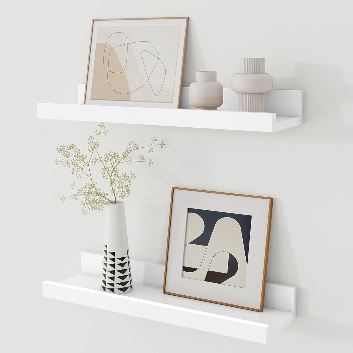 Set van 2 zwevende planken van 40 cm, fotoplank voor speelgoedopslag, houten wandplanken voor boeken en decoratie in woonkamer en kinderkamer