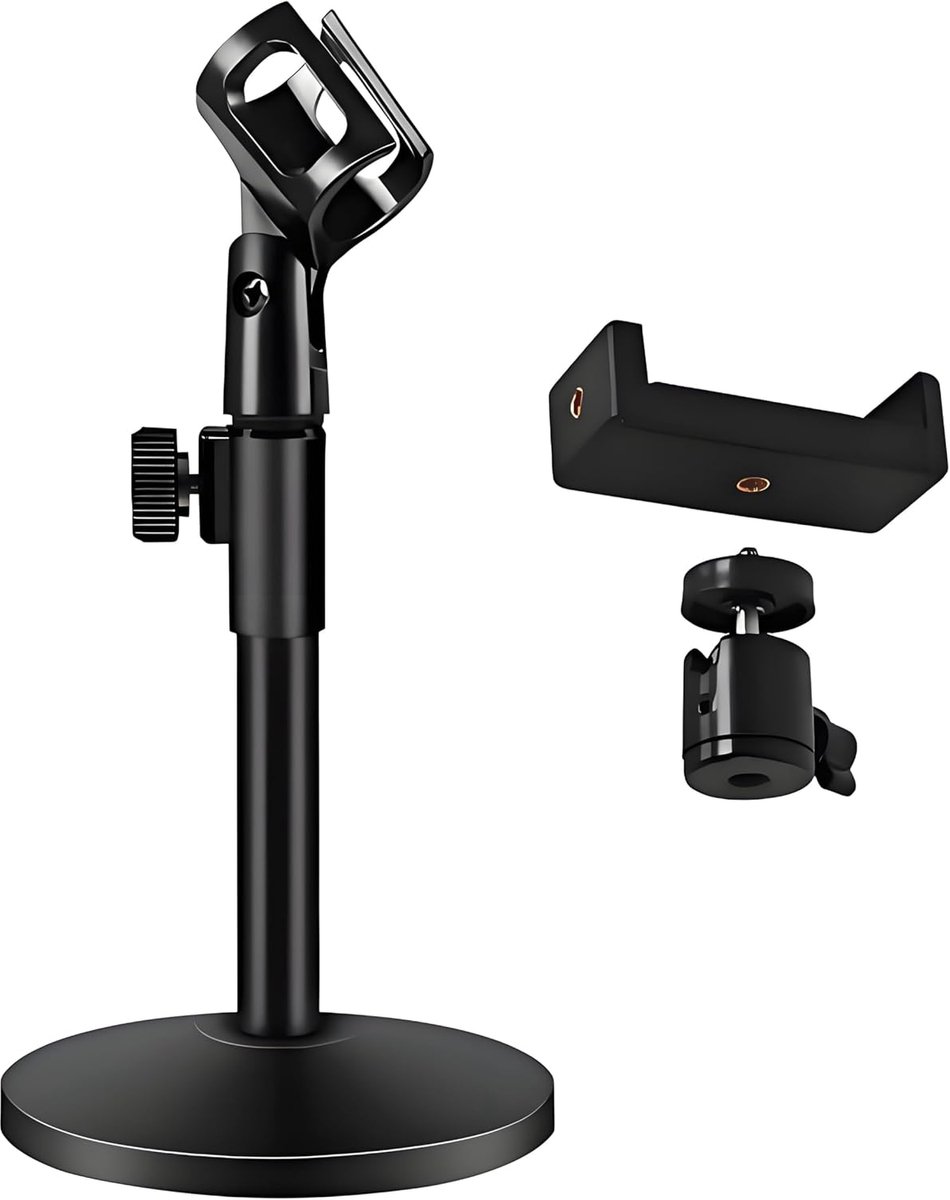 SnelShoppen - Vouwbare Microfoonstandaard - Tafeltripod met Microfoonclip A en B, Ideaal voor Podcasts en Vergaderingen (Ronde Basis)