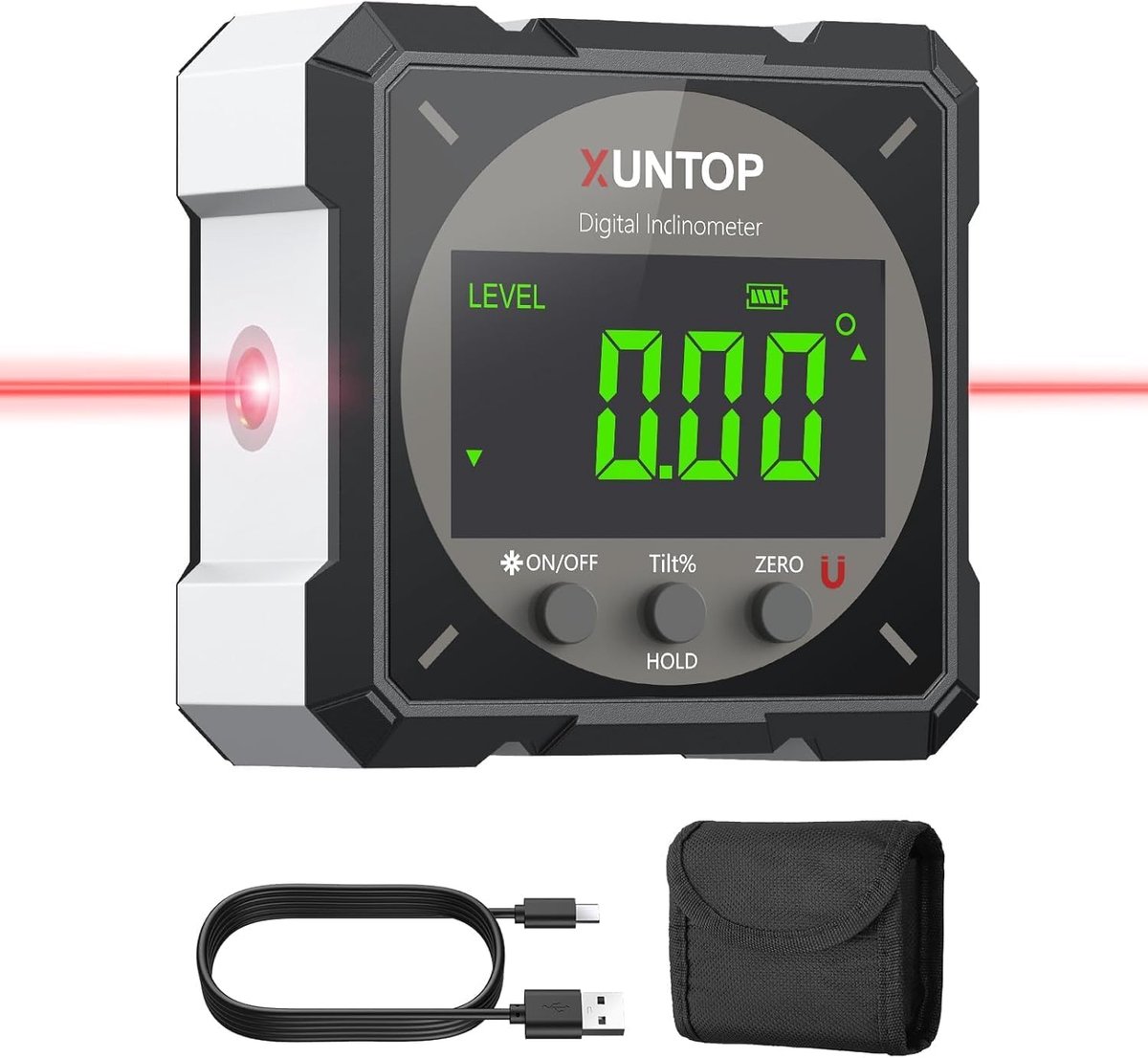 SnelShoppen - Digitale Waterpas met Laser en Magnetische Protractor - Nauwkeurigheid ±0.2° - LCD Display - Inclinometer 4×90° - Oplaadbaar via USB - I