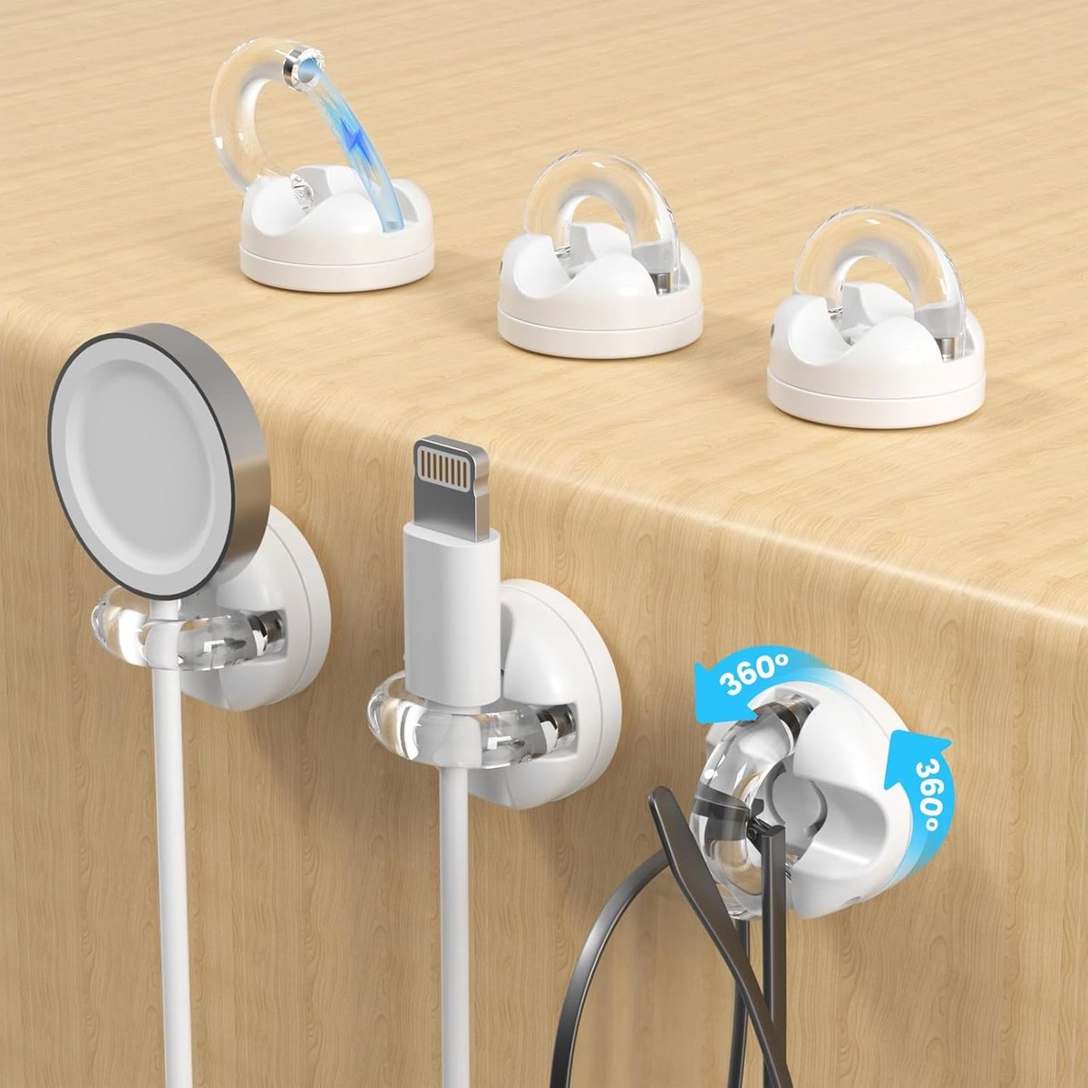 SnelShoppen - Pack van 6 Zelfklevende Kabelhouders, Kabelclips voor Kabelmanagement, Desk Organizer, Magnetische Kabelorganizer, 360° Draaiend & Twist