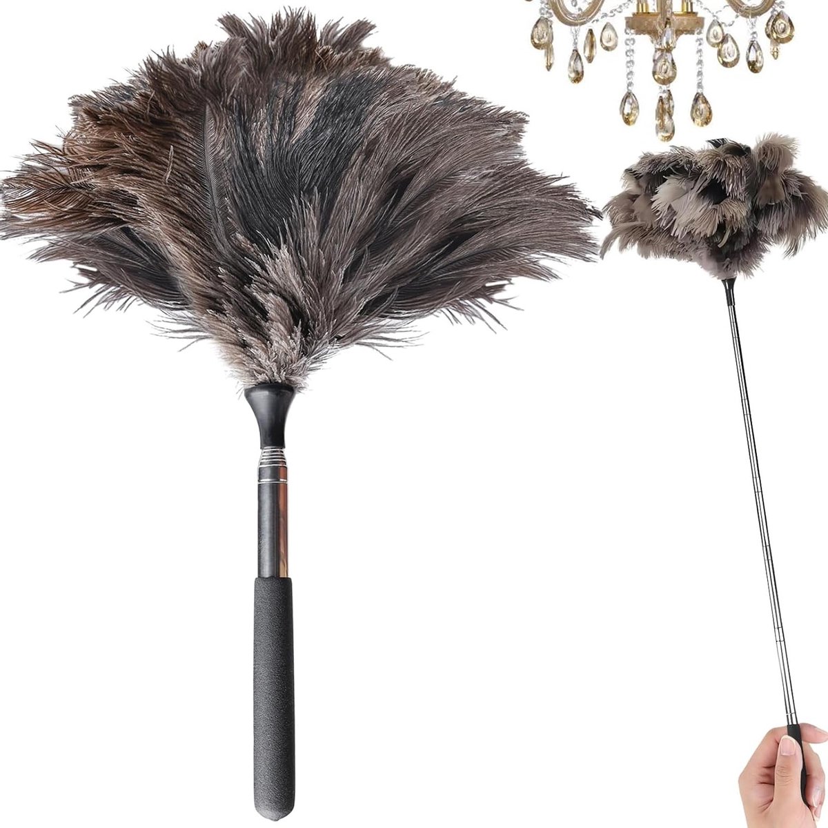 Telescopische Duster voor Struisvogelveren, Verstelbare Stofwisser van 40 tot 102 cm, Ideaal voor Hoge Oppervlakken, Plafondventilatoren en Gevoelige Apparaten