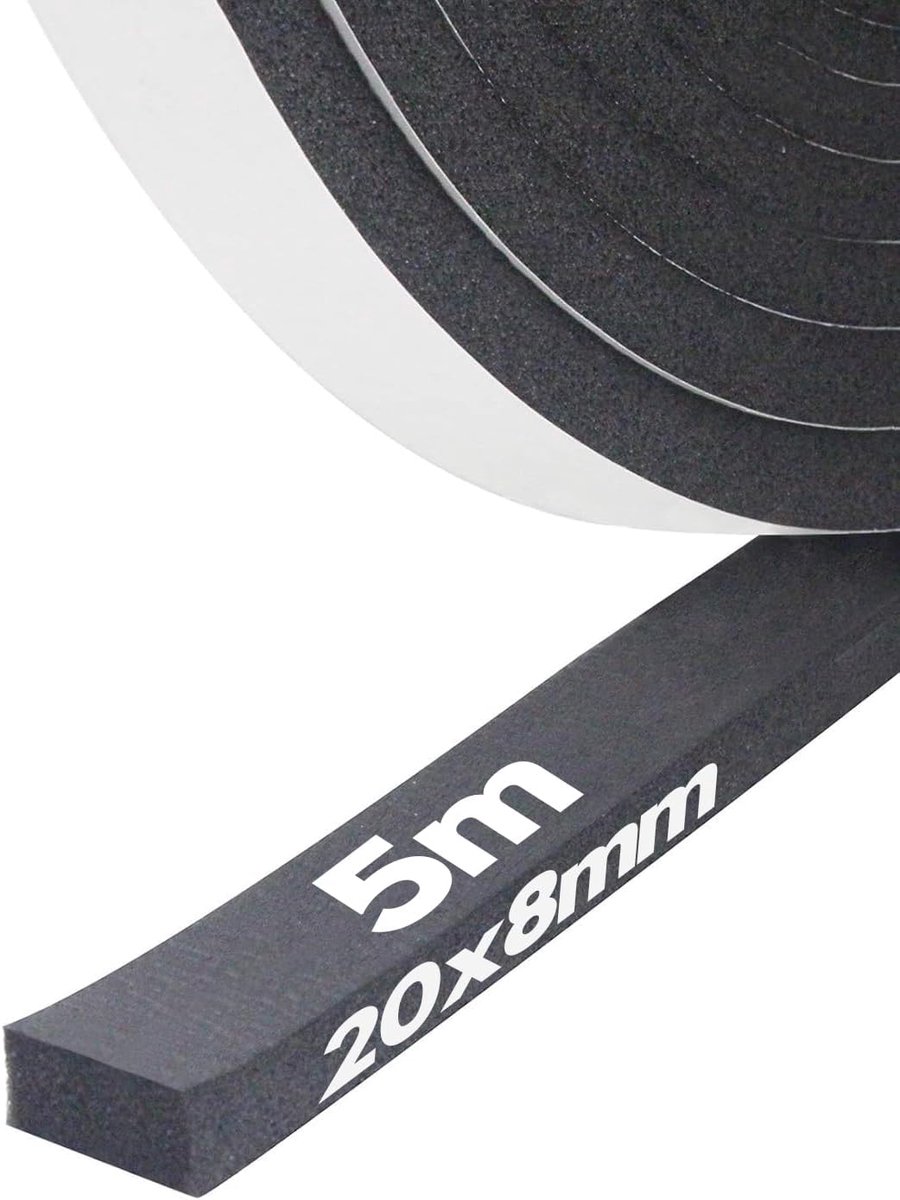 SnelShoppen - Zelfklevende Isolatietape 20mm x 8mm x 5m - Foam Sealing Tape voor Deuren en Ramen - Weerbestendig en Geluidsisolatie