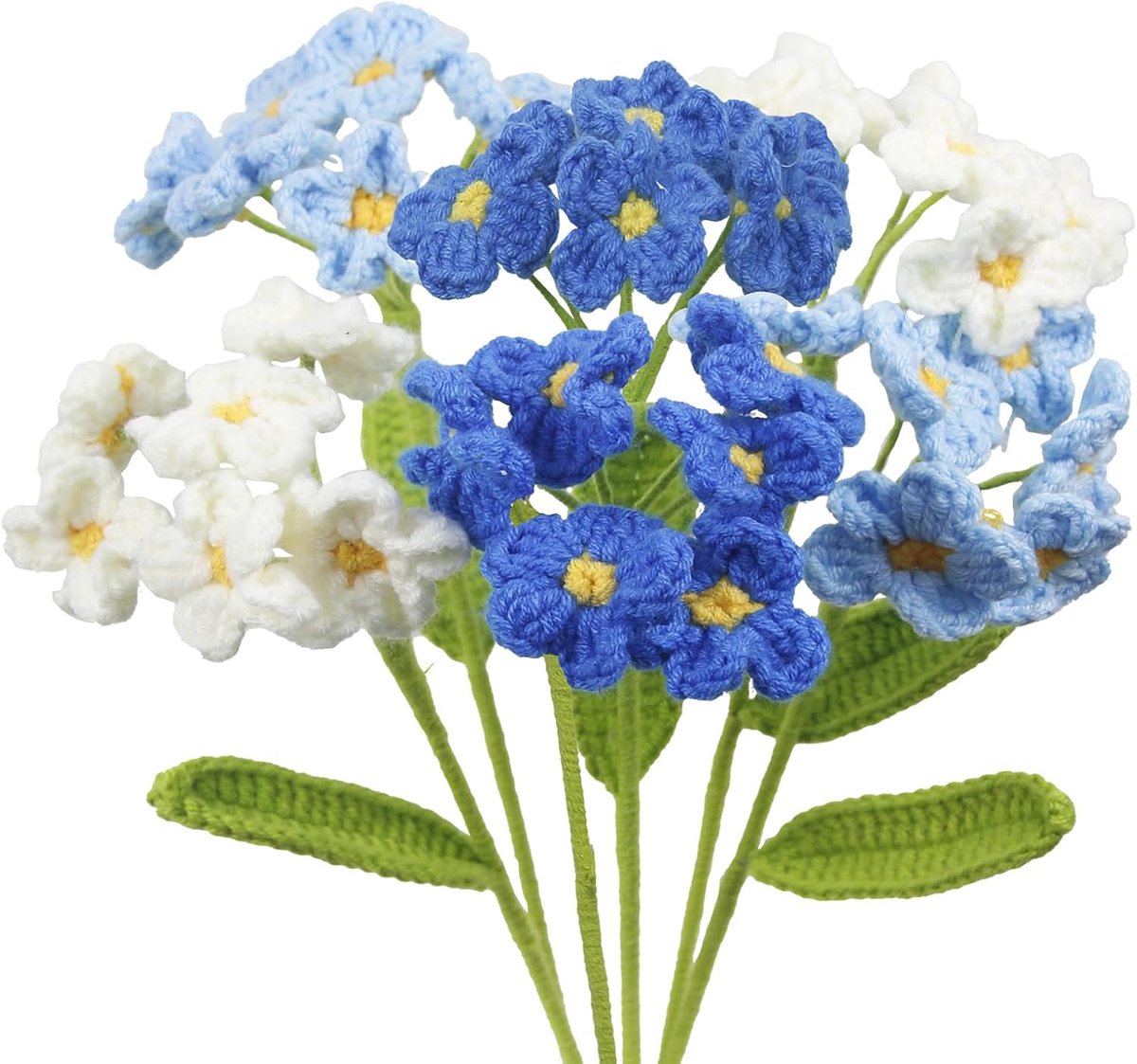 SnelShoppen - 6pcs Gehaakte Bloemen Boeket Vergeet Mij Niet Bloemcadeaus Blauw Handgemaakt Gehaakte Bloemen voor Moederdag Verjaardag Bruiloft Vrouwen