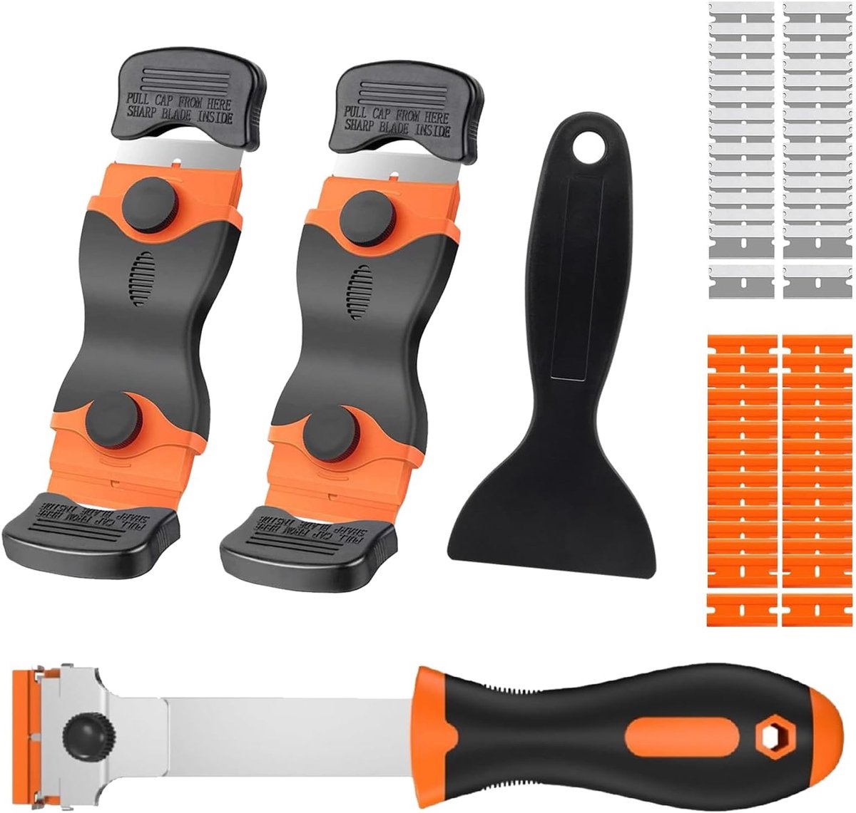 SnelShoppen - Paint Scraper Set van 4 - Professionele Schrapers met 60 Plastic Blades voor het Verwijderen van Verf, Lijm en Stickers van Glas, Tegels
