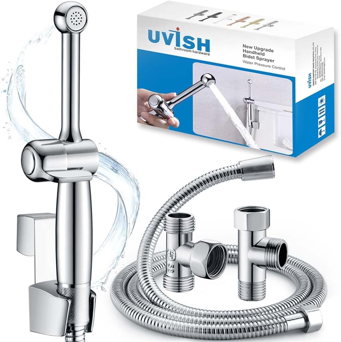 SnelShoppen - Handheld Bidet Sprayer voor Toilet - Uvish 20cm Bidet Verbinding met Slang - G1/2" & G3/8" - Duurzaam Messing - Verstelbare Druk - Perso