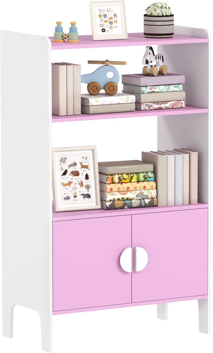 Happiq Kinderboekenkast met 2 Planken – Opbergkast voor Kinderkamer – Roze