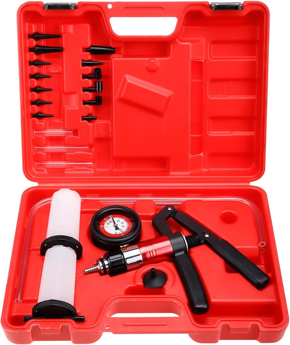 SnelShoppen - Vacuum Brake Bleeding Kit 2.76bar - 660mmHg Hand Vacuum Pomp met Gauge - Eenvoudige One-man Brake Bleeding voor Auto, Motor en Vrachtwag