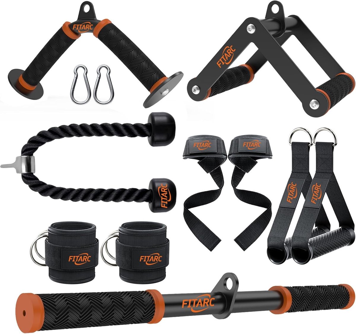 SnelShoppen - Fitarc Cable Machine Attachments Set van 7 - Hoogwaardige Cable Attachments voor Krachttraining - Geschikt voor Fitness, Thuis Gym en Pr