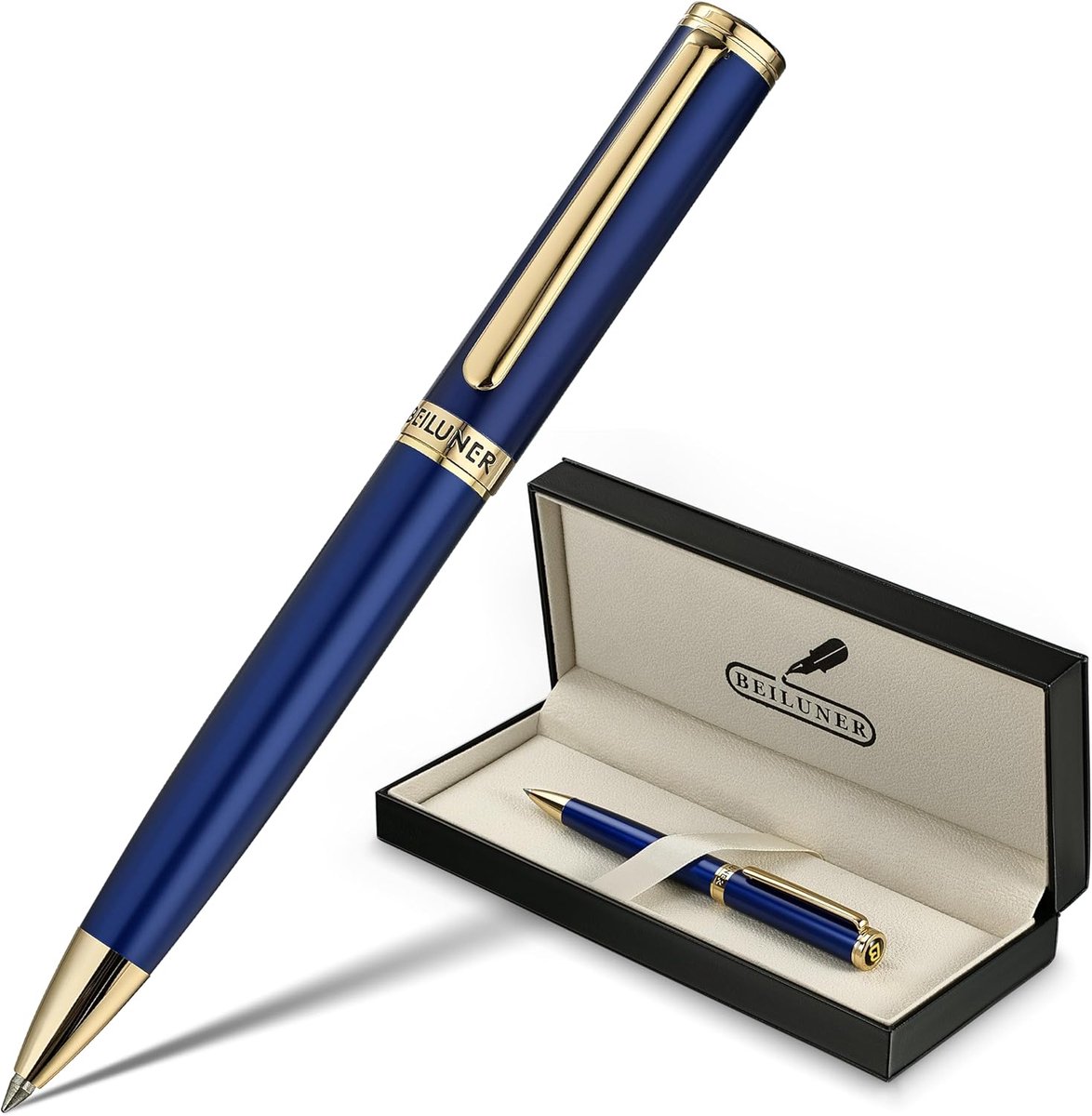 SnelShoppen - Luxe Blauwe Gelpen met 24K Gouden Plating, Premium Kantoor Pen, Perfect als Cadeau voor Familie en Vrienden, Klikpen met Zwarte Vervangi