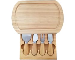 SnelShoppen - Eco-vriendelijk Bamboo Cheese Board Set met Planer, Fork, Knife en Tray - Perfect voor Feest, Tuin, Keuken, 30x16.5x3.5 cm