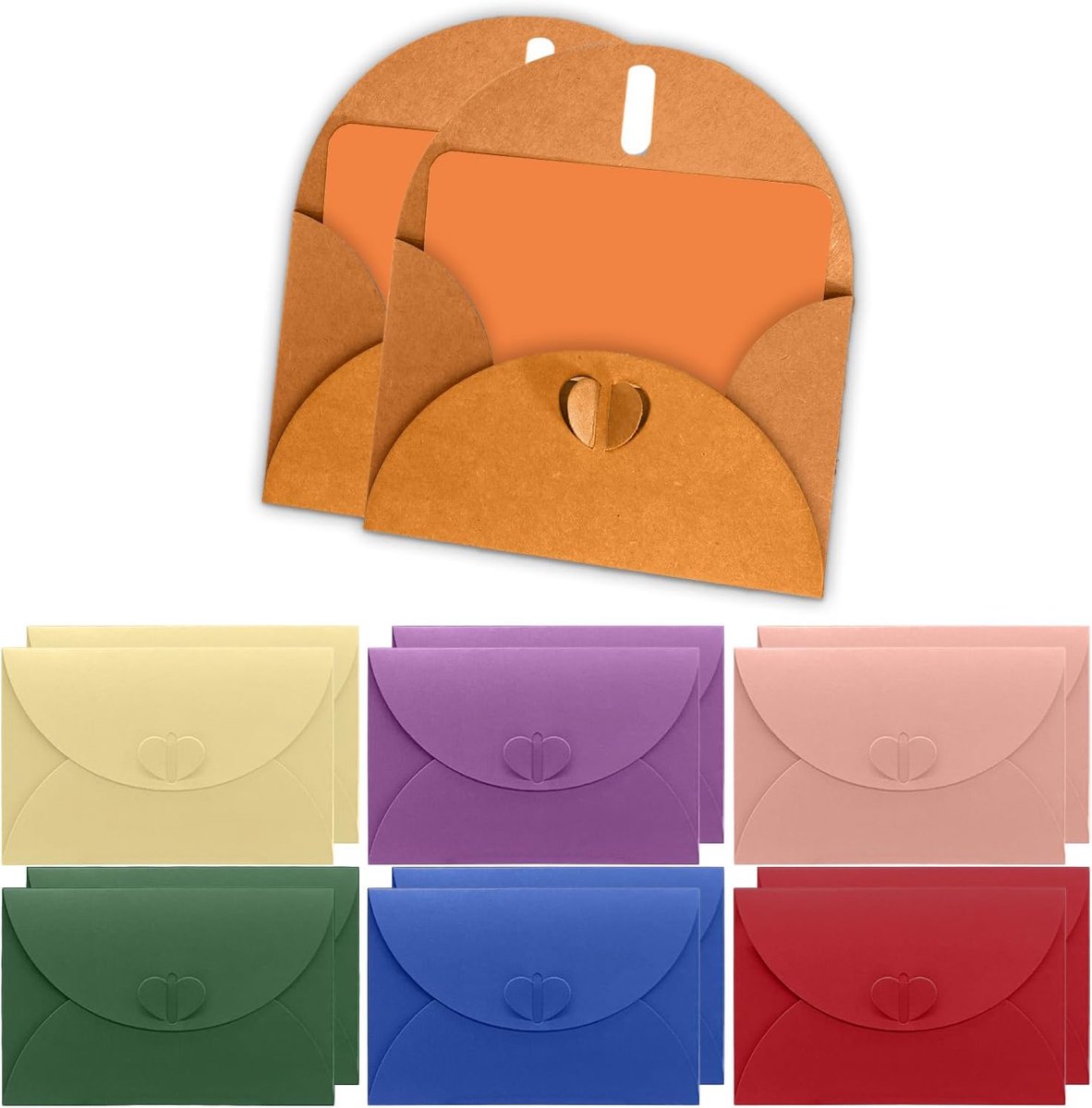 SnelShoppen - Pack van 14 Kleurrijke Enveloppen met Hartsluiting - Mini Enveloppen voor Wenskaarten, Uitnodigingen, Cadeaubonnen en Feestelijke Gelege
