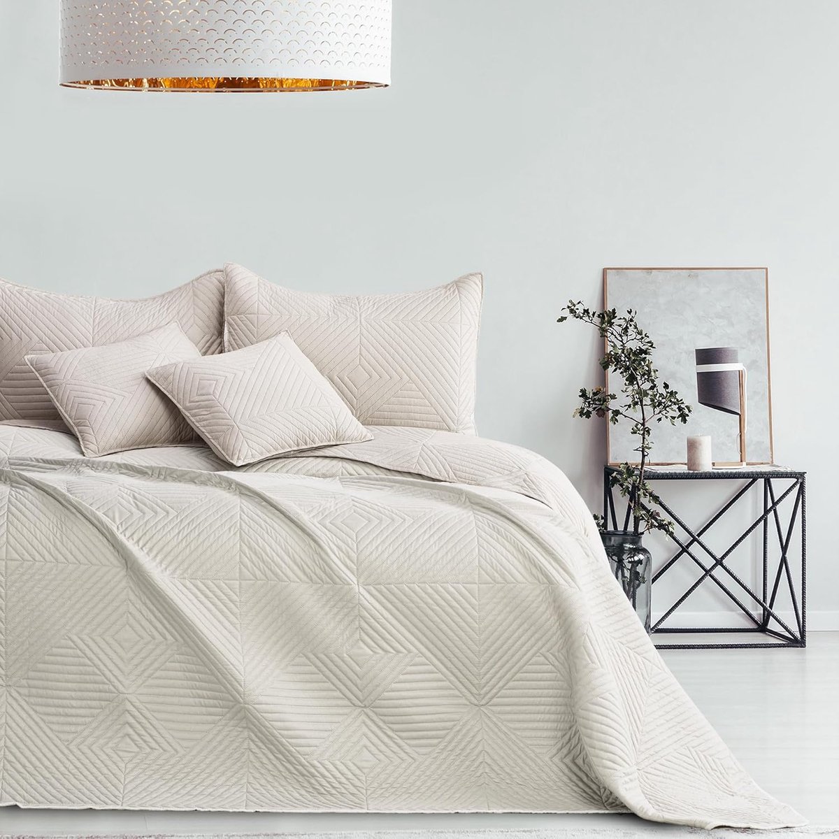 SnelShoppen - Bed Throw 260 x 280 cm Cream Light Beige - Dubbelzijdige Ultrasonisch Gequilte Polyester Bedsprei - Zachte Sofa Dekens, Dieren Decken, P