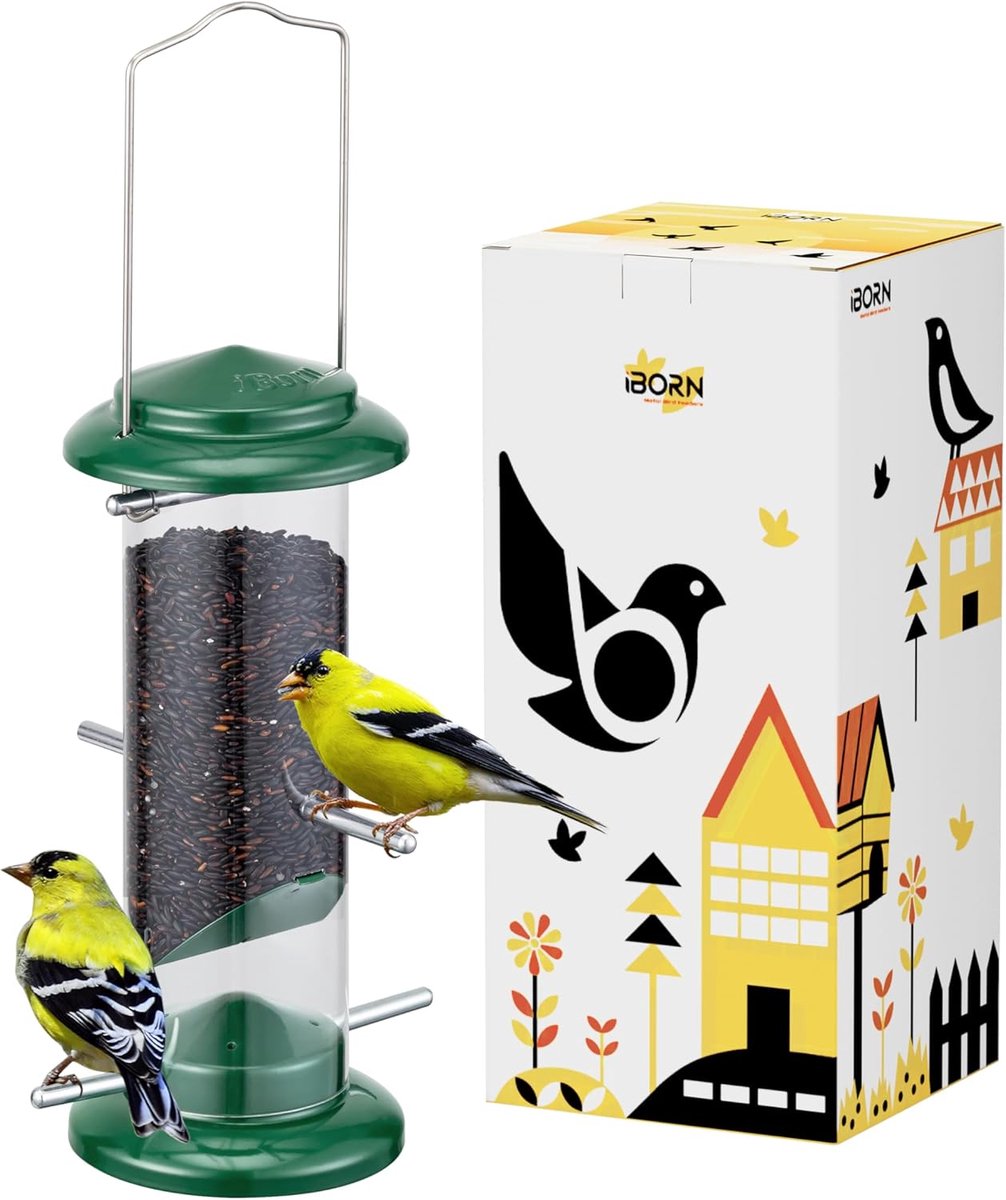 SnelShoppen - Vogelvoeder Feeder voor Distelzaad - 14 Inch Hoog - Groen - Geschikt voor Nyger Zaad en Finch Mix - Ideaal voor Tuin en Buiten - 1,7 kg