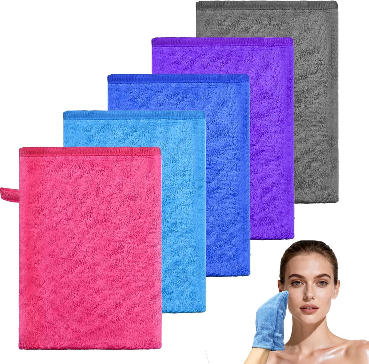 SnelShoppen - 5 Stuks Wasdoekjes Gezicht en Lichaam - 14 x 21 cm - Diverse Kleuren - Zacht en Absorberend - Perfect voor Thuis, Op Reis of Voor Kinder