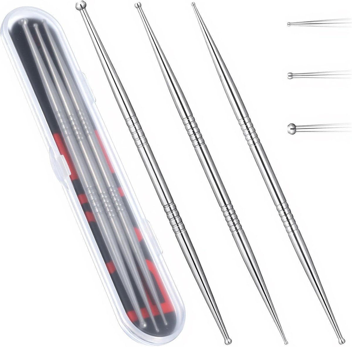 SnelShoppen - Acupressuur Pen - 3 Stuks - Facial Reflexology Tools - Trigger Point Massage - RVS - 13cm - Voor Ontspanning - Voeten, Benen, Nek, Rug -