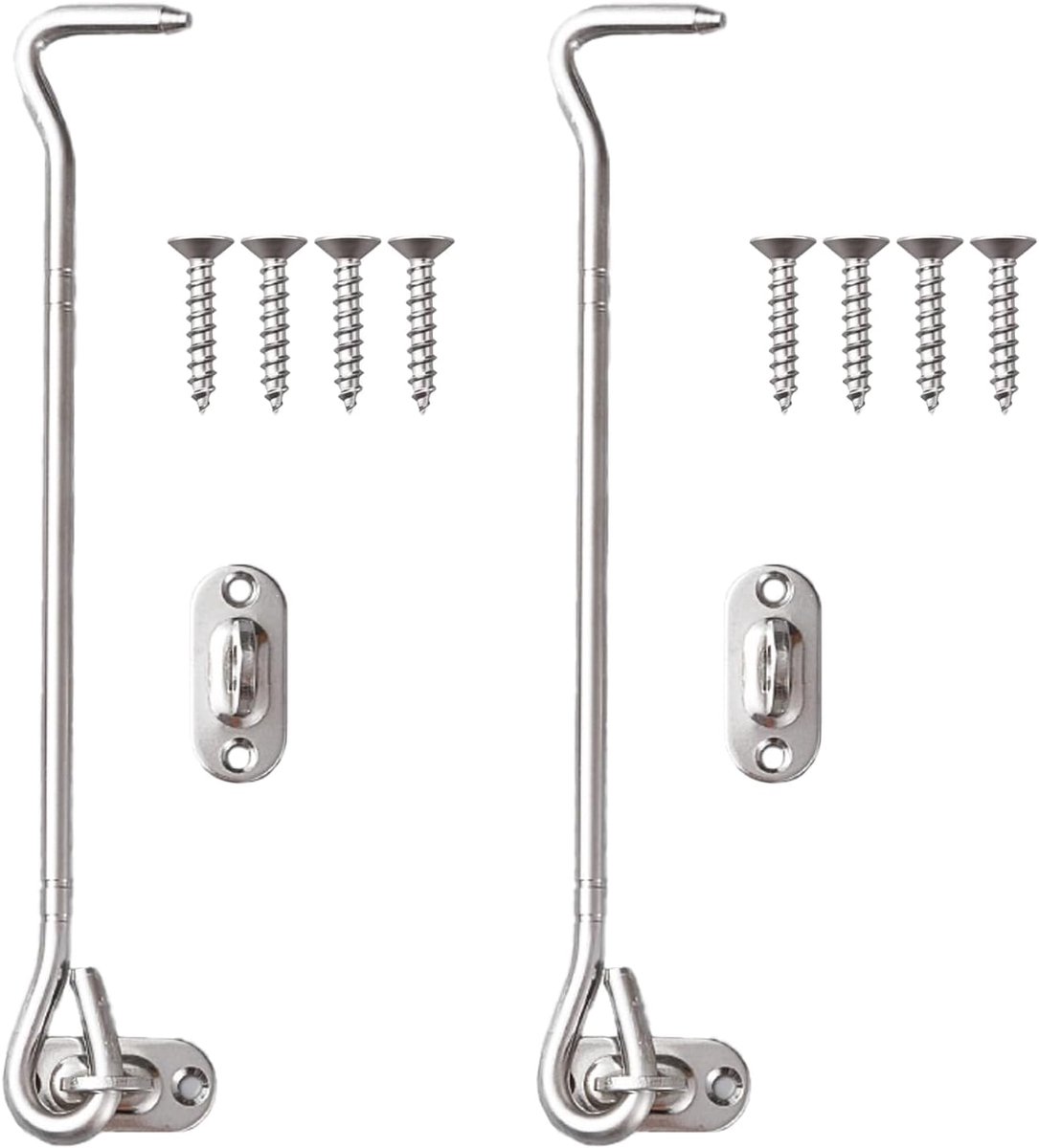 SnelShoppen - 2 Stuks Raamhaken Voor Schuifdeur - Deurstopper Met Latch Hook Voor Deur, Deurslot Van RVS, 20 cm, Zilver, Duurzaam en Roestvrij