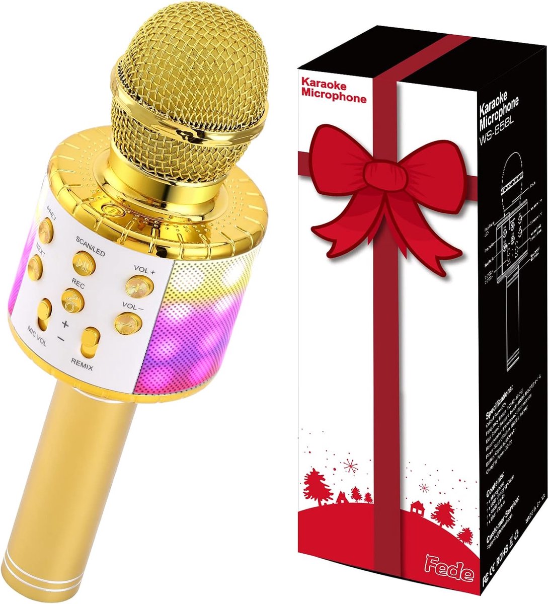 SnelShoppen - Draadloze Karaoke Microfoon met Bluetooth, LED Lichten, Geschikt voor Kinderen, Multikleur, voor Feesten, Android/iOS/PC/Slimme Telefoon