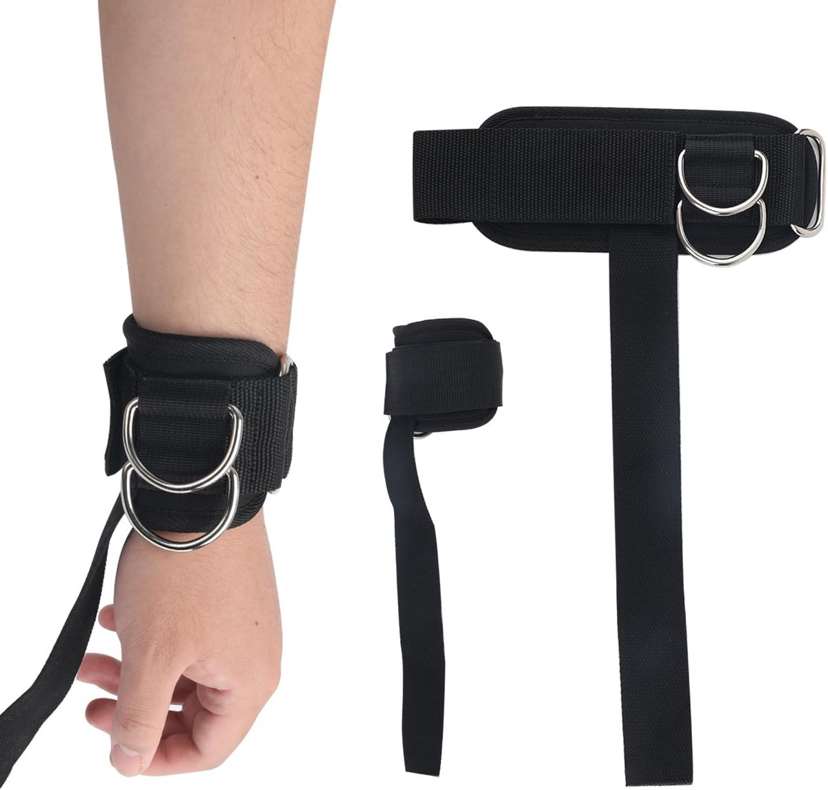 SnelShoppen - 2 Stuks Gewichtheffen Polsbanden, Weights Lifting Bands met D-Ringen voor Deadlift, Kabelmachine Training, Duurzaam SBR Materiaal, 33cm