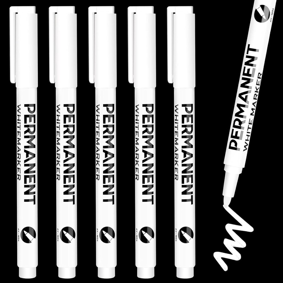 SnelShoppen - 5 Stuks Witte Permanente Markers, Watervast en Sneldrogend, 2 mm Acryl Stiften voor Hout, Plastic, Steen, Glas, Leer, Metaal, Canvas