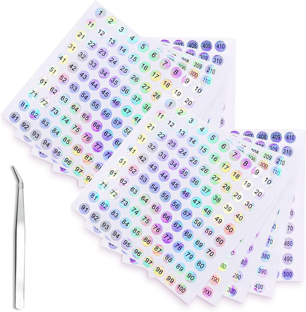 SnelShoppen - 10 Zelfklevende Genummerde Labels 1-500, Reflecterende Nummers, Waterdicht, Voor Opslag, Sortering, Kantoor, Schoolbenodigdheden