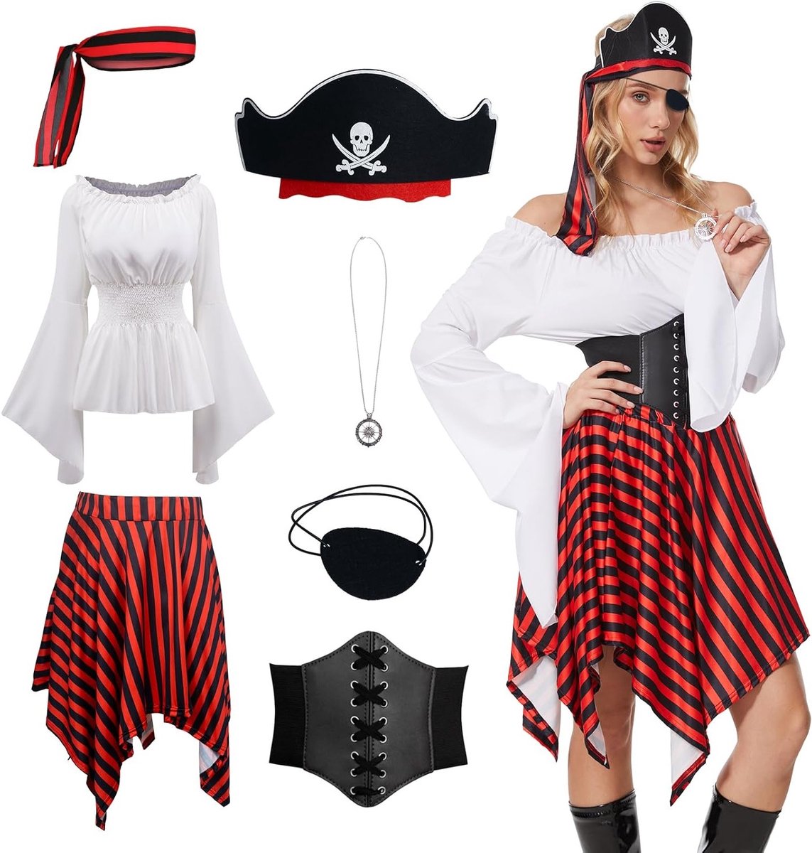 Vrouwen Piratenkostuum met Middeleeuwse en Vikingstijl voor Halloween en Carnaval, Perfect voor Cosplay en Feestjes