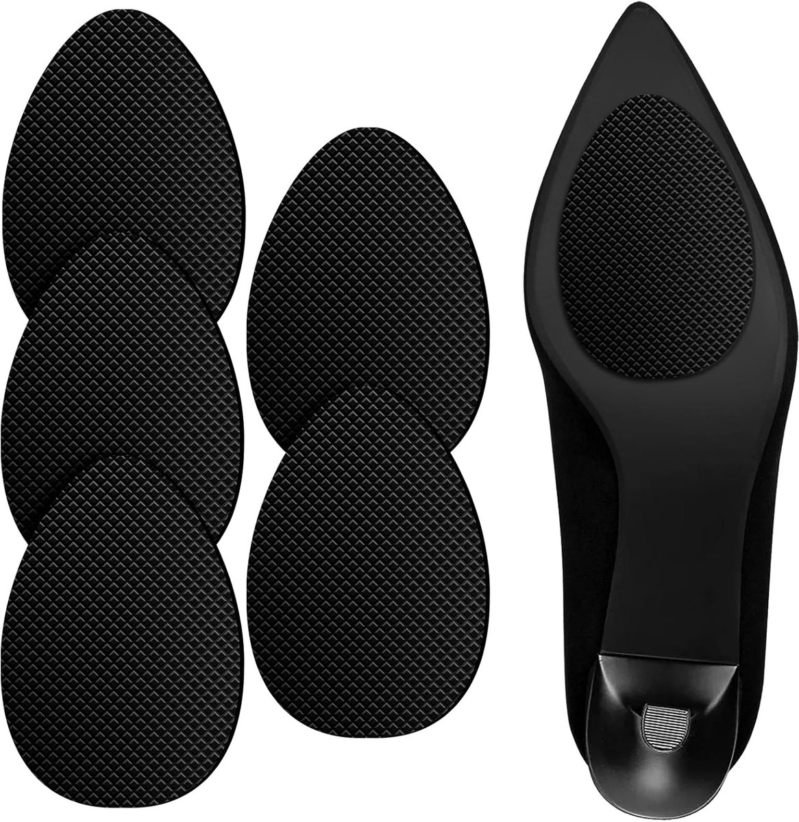 SnelShoppen - 5x Anti-slip Schoenzolen Beschermers, Zelfklevende Geluidsreducerende Stickers voor Hakken, Schoenen en Laarzen, Zwart, Voor Stabiel Lop
