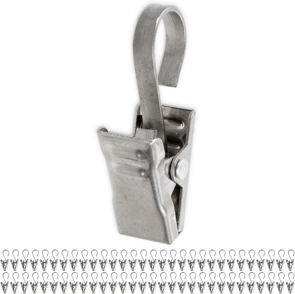 SnelShoppen - 60 Stuks Zilveren Gordijnclips met Haak en Oog, 10 mm Diameter, 35 mm Lange Multifunctionele Haakclips voor Gordijnen, Douchegordijnen,