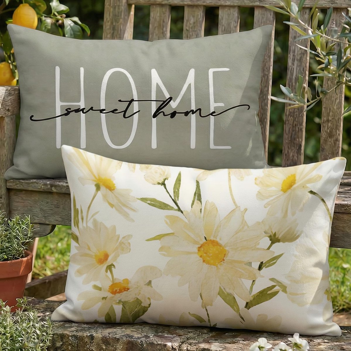 SnelShoppen - Set van 2 Waterdichte Kussenhoezen 30 x 50 cm met Witte Bloemen, Moderne Decoratieve Kussenhoezen voor Tuin, Balkon en Sofa, Perfect voo