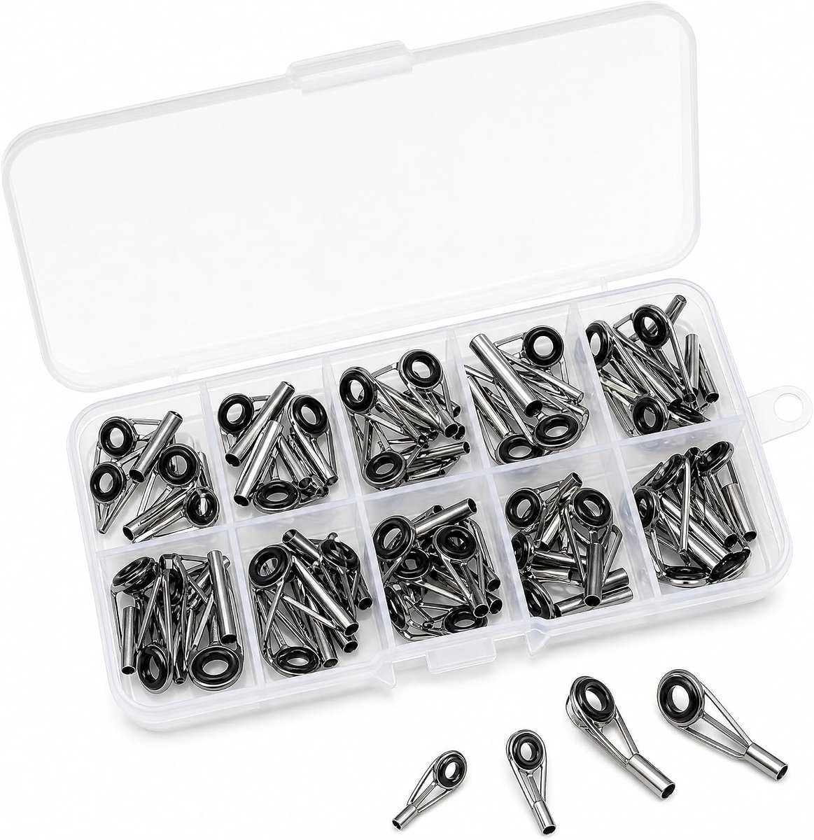 SnelShoppen - 40 stuks Hengelringen Reparatieset Roestvrij Staal Keramiek Puntringen voor Vishengel 10 Maten 1,6-3,5 mm Reparatieaccessoires voor Zoet