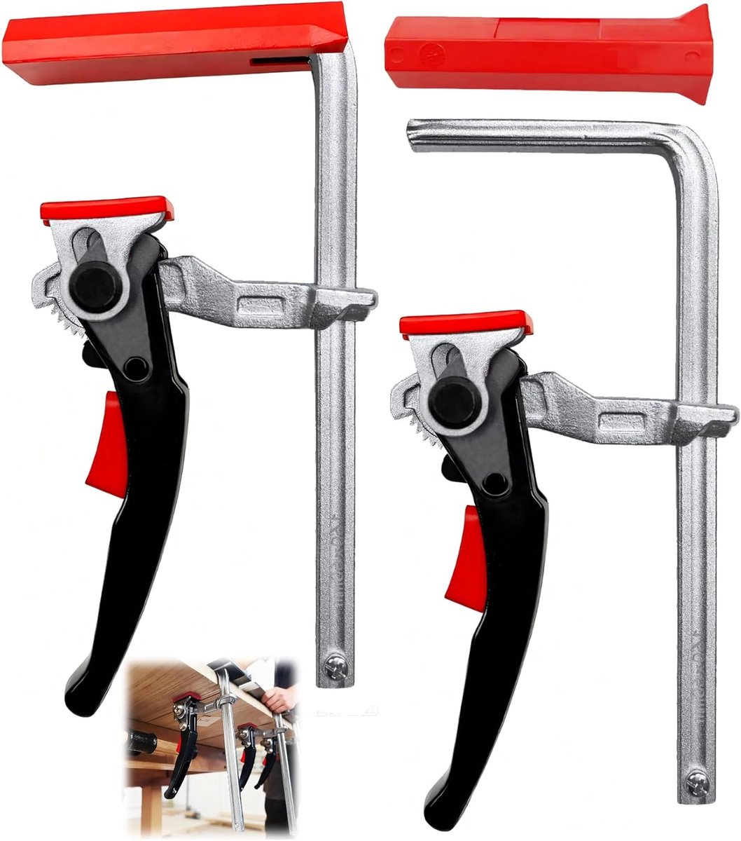 SnelShoppen - 2 Stuks Volledig Stalen Hefklemmen voor Eenhandige Klemmen, Snelle Ontgrendeling, 160mm Capaciteit, 60mm Gatdiepte voor Precisie Houtbew