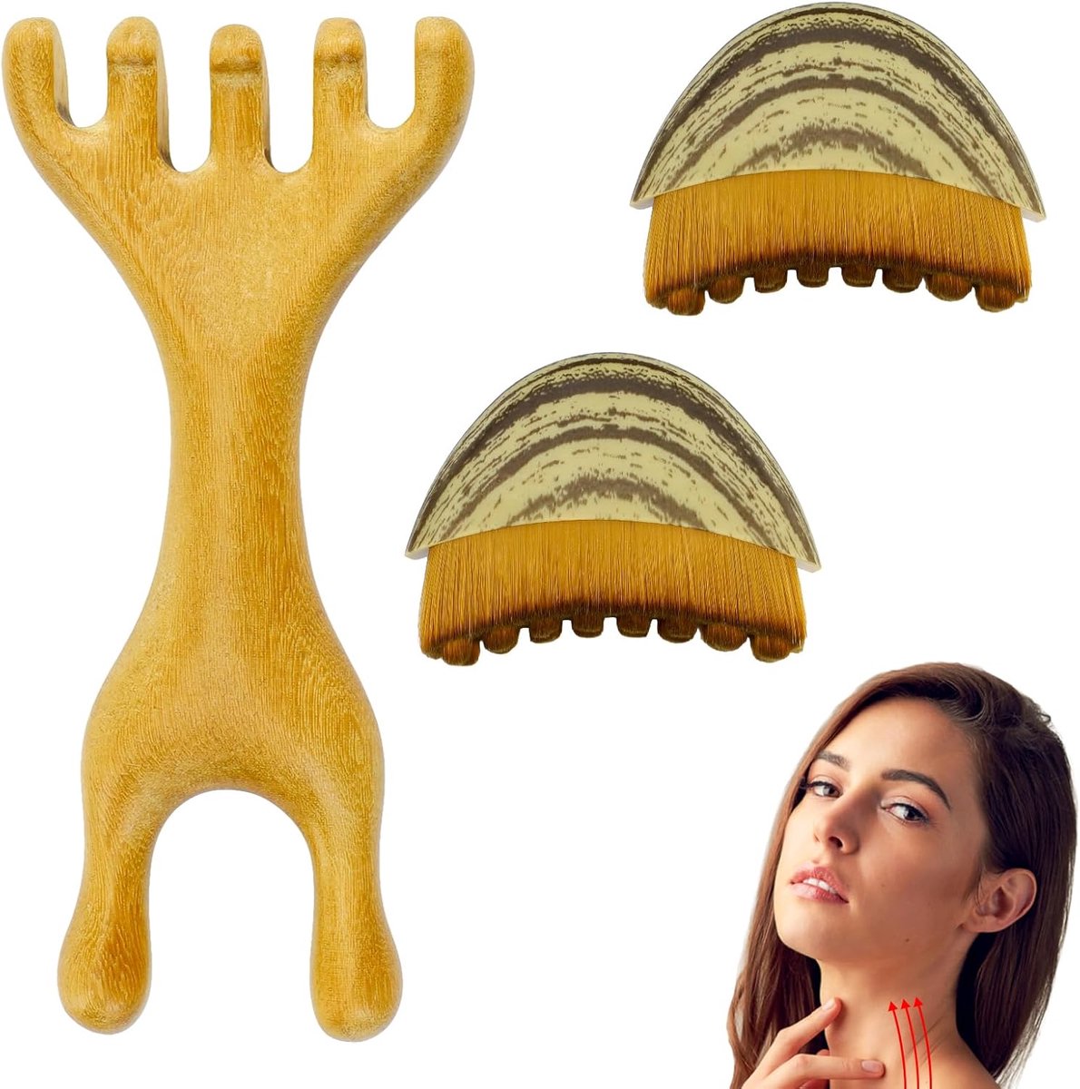 SnelShoppen - 3 Pcs Lymfatische Massageborstels Gezicht, Ergonomische Gezichtsborstel voor Contour en Kaaklijn, Massagekam voor Lymfedrainage, Effecti