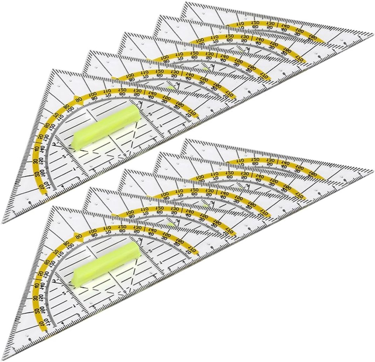 Geodriehoeken Kunststof - Meetlinialen Geometrisch - Tekenen Leren - Met Handvat - 16 cm - Transparant