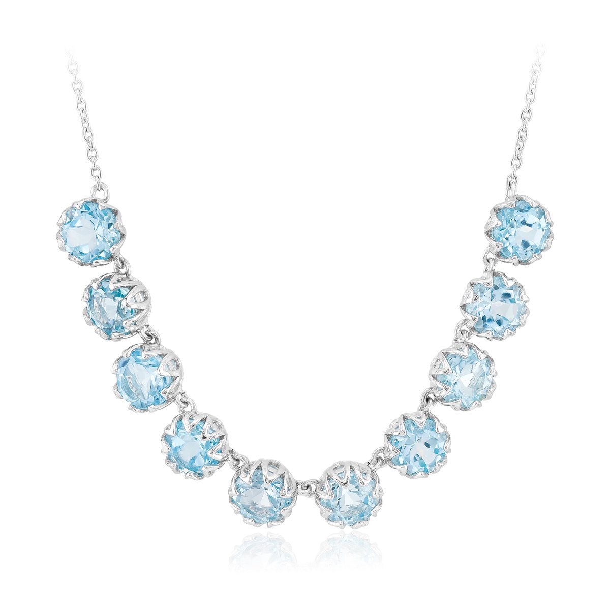 Cavill - Zilveren Halsketting 925 Sterling - 10x Rondgeslepen Hemelsblauwe Topaas 9,86 Ct - Elegante Dames Ketting - Braziliaanse Edelstenen