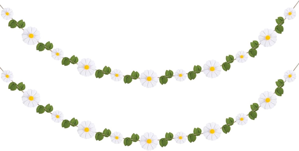 SnelShoppen - Felt Daisy Sunflower Garland 2m - Kleurige Boho Wildflower Wanddecoratie - Feest, Bruiloft, Foto Props, Thuis en Tuin
