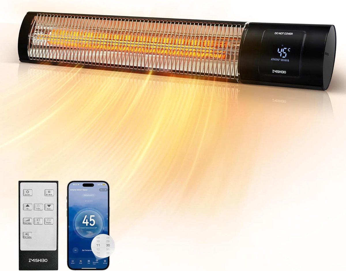 SnelShoppen - Infrared Radiator 2000W - 4 Power Levels - IP65 Wand- en Plafondmontage - Me