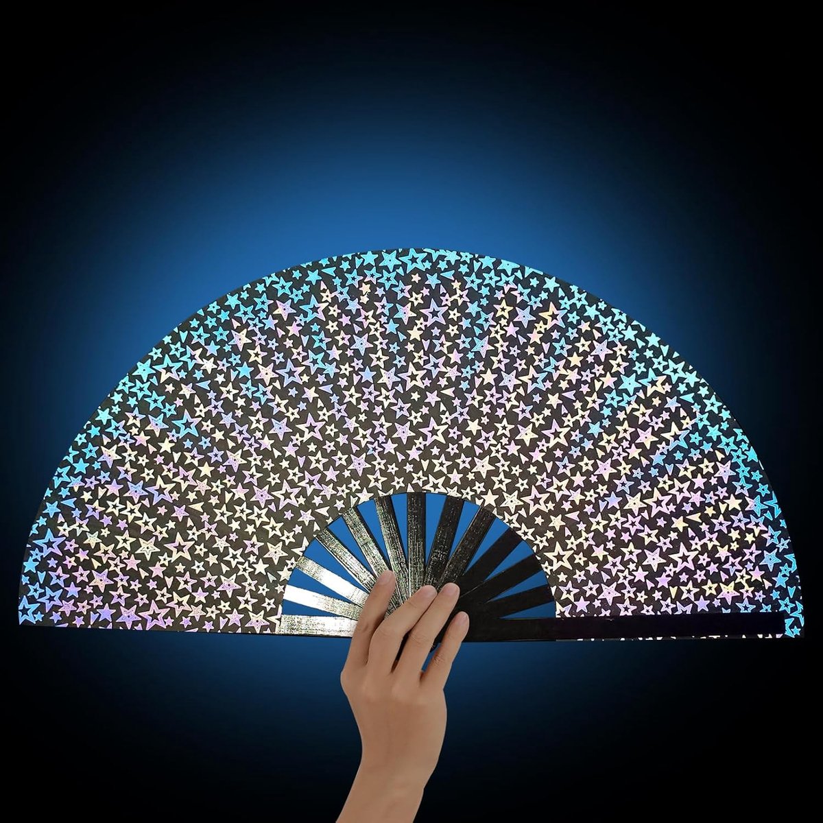 SnelShoppen - Grote Vouwbare Handfan van Bamboe - Chinese Decoratieve Sauna Fan - UV Glowy Hand Fan voor Bruiloft, Rave, Hanfu, Cheongsam, Festival, C