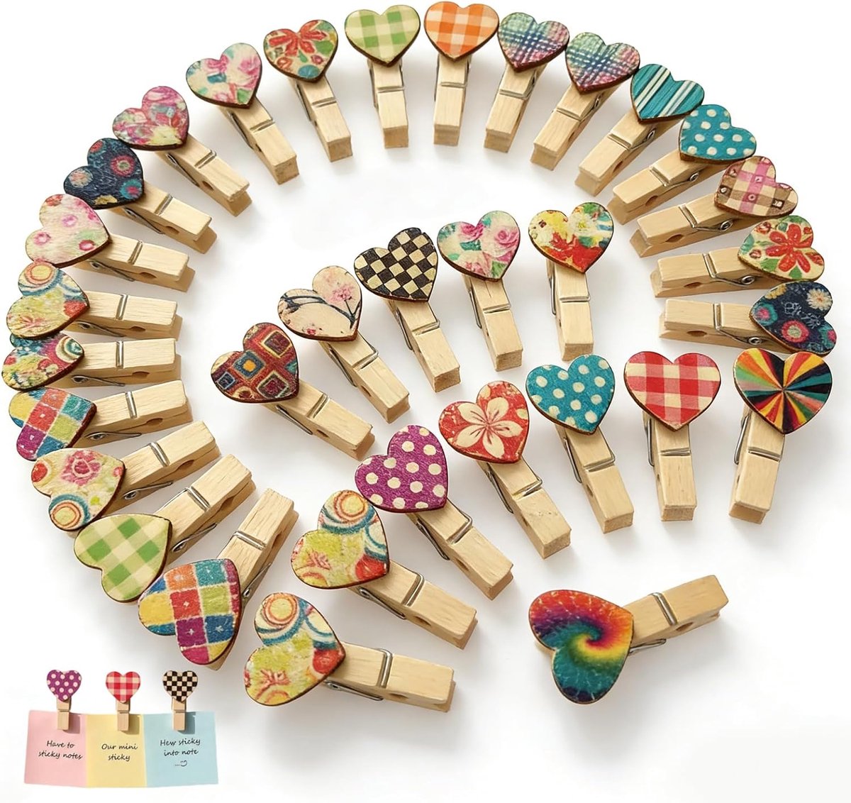 SnelShoppen - Mini-wasknijpers Houten Clips 50 Stuks Kleurrijk Hartvorm Decoratie Handwerk Doe-Het-Zelf Feest Bruiloft Foto's