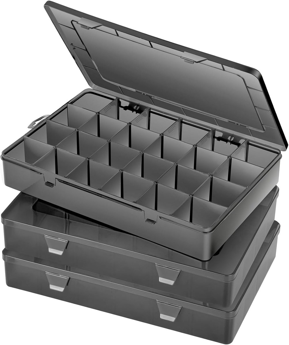SnelShoppen - Grote Plastic Sorteringsbox voor Kleine Onderdelen - Opslagdozen 3 Stuks - 35.5 x 23.6 x 6 cm - Zwart - Ideaal voor Hobby, Kantoor, Gere