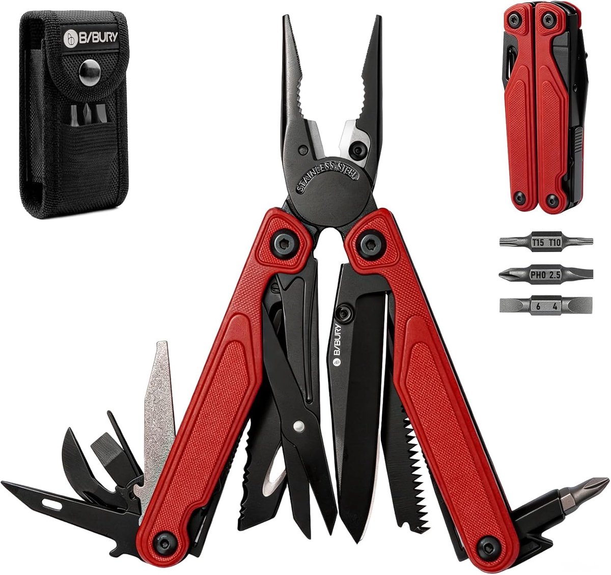 SnelShoppen - 25-in-1 Multi-Purpose Pliers, YG12 Carbide Cutter, G10 Handvat, 3Cr13 RVS, Outdoor Camp Tool met Bit Set en Nylon Tas voor Fietsen, DIY