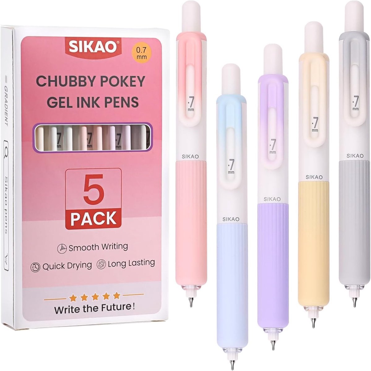 SnelShoppen - Gelpennen Set van 5 Stuks, Kleurrijke Gradient Pen met Dikke Punt, 0.7mm Fijne Tip Zwart Inkt, Glijdend Schrijven voor School, Kantoor,