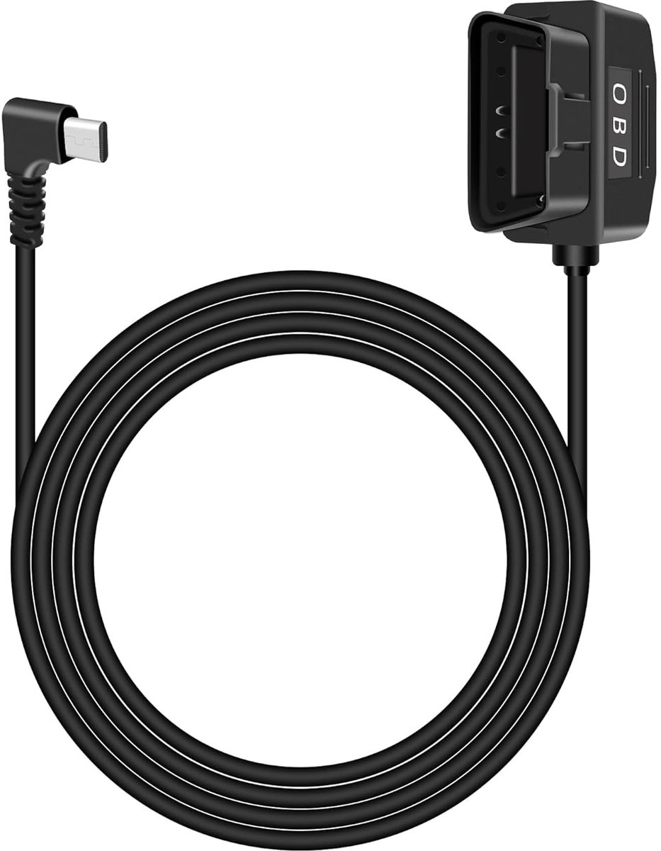 SnelShoppen - Automotive OBD Power Cable voor Dashcam, 90 Graden Hoek, USB-C naar OBD2 Hardwired Adapter met Schakelknop en Plug-and-Play 24 Uurs Bewa