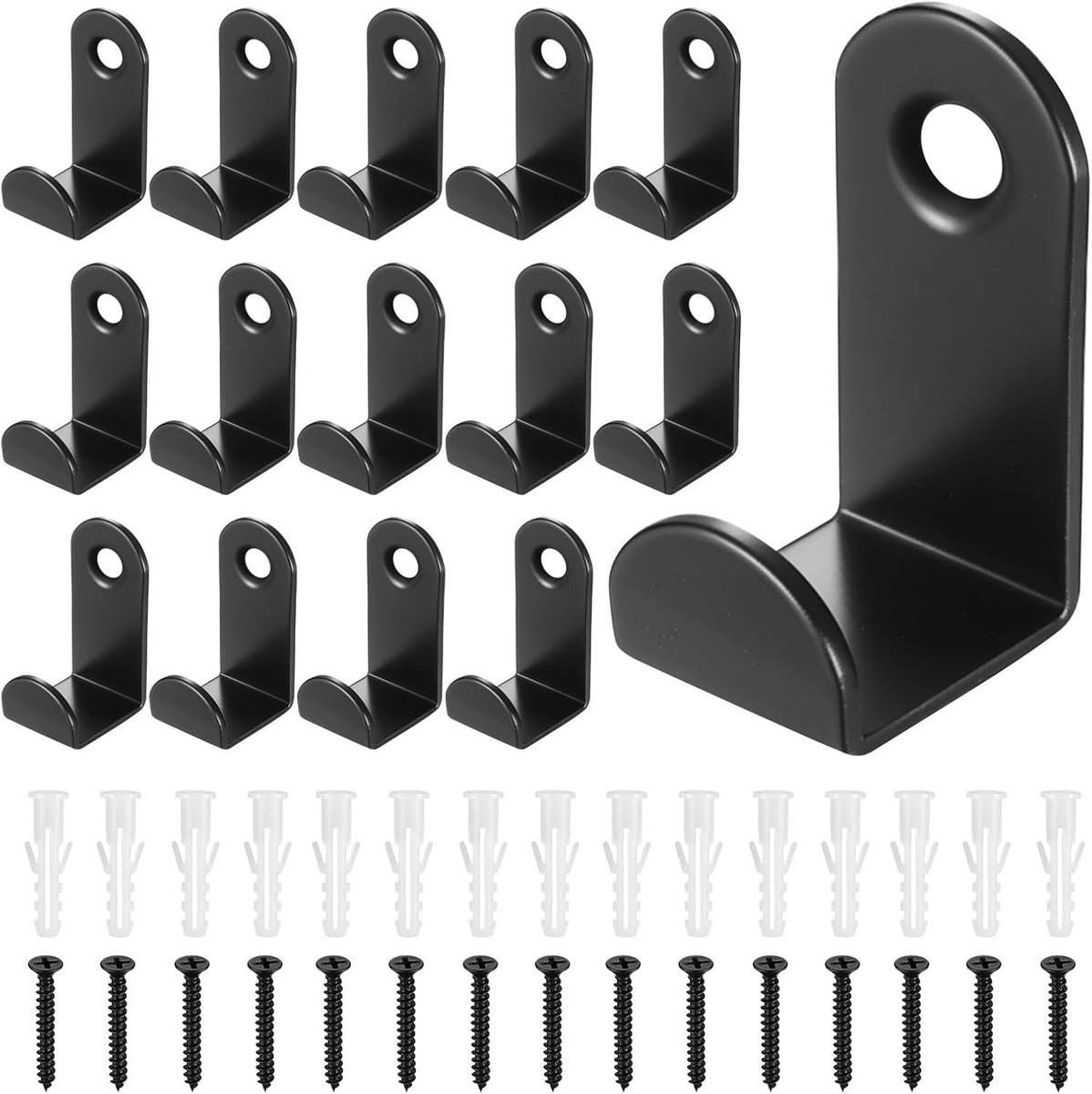 Thijox - 15 Zwarte Wandhaakjes voor Kleding, Metalen Garderobehaakjes met Schroeven voor Badkamer, Slaapkamer, Ingang, Coat Hooks voor Jassen, Handdoe