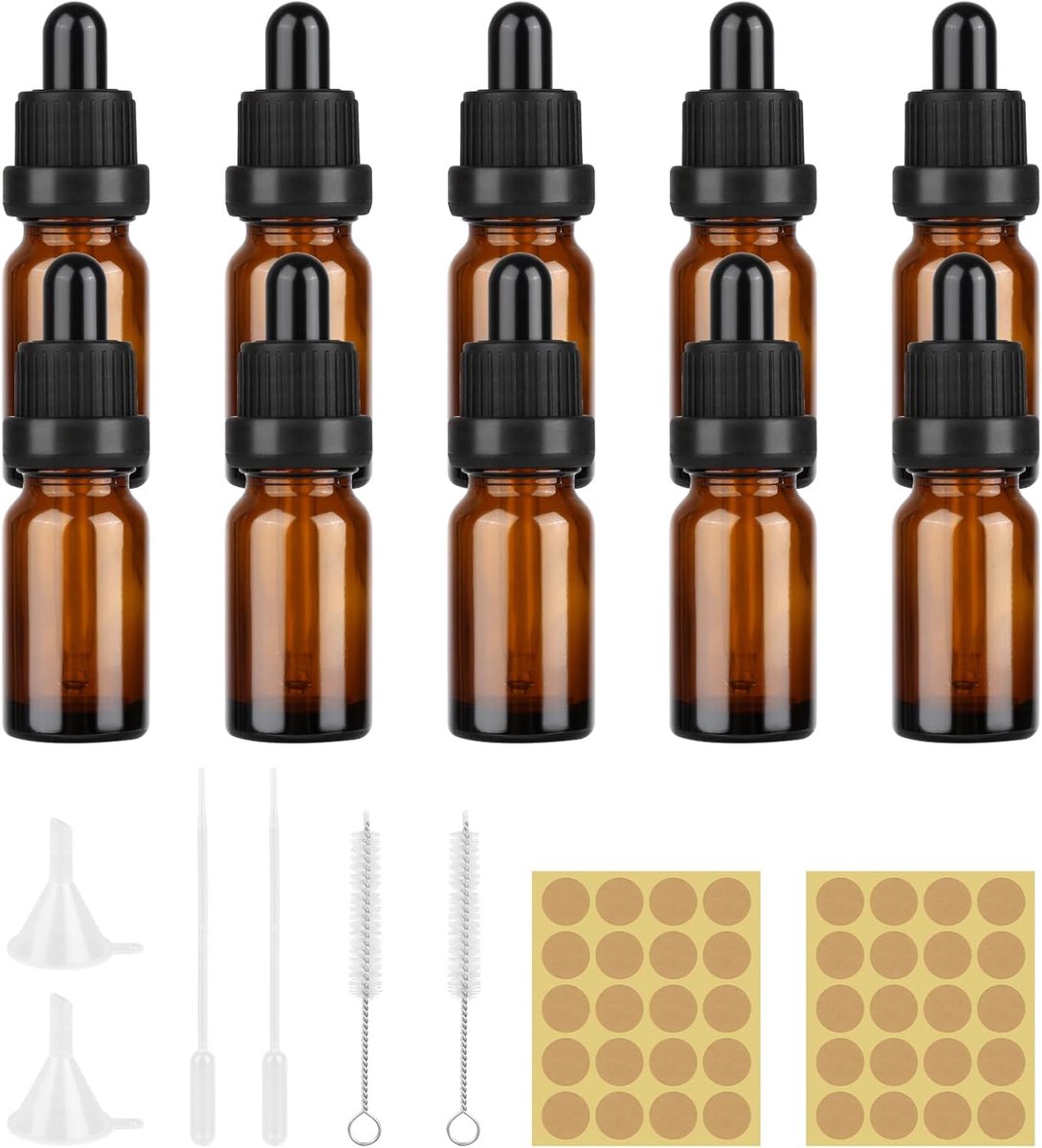 SnelShoppen - 10 Pcs Pipette Flessen 10ml Bruin Glazen Flessen met Pipette Dopper, Herbruikbare Flessen voor Essentiële Olie, Aromatherapie, Oogdruppe